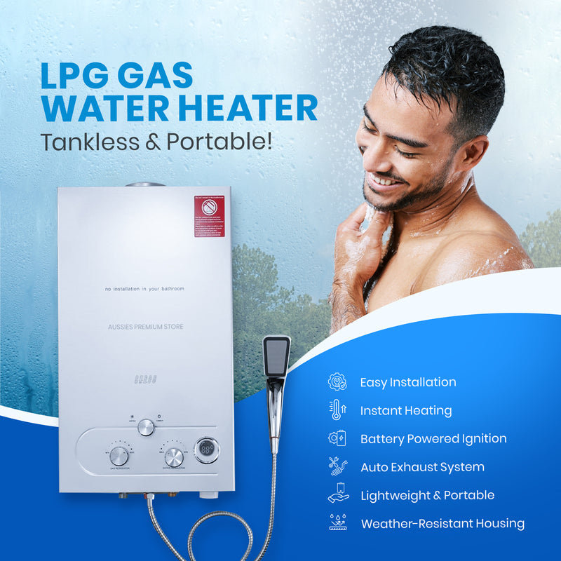 LPG Tankless Gas Hot Water Heater – Outdoor Portable Instant Shower System - aussie-deals4u