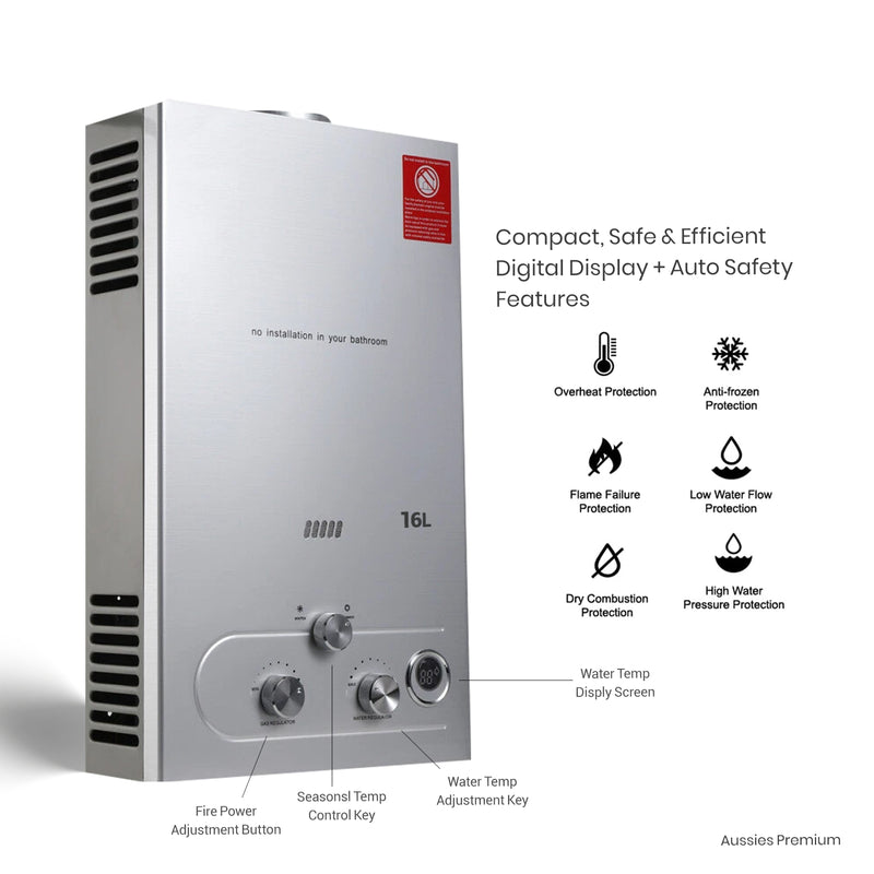 LPG Tankless Gas Hot Water Heater – Outdoor Portable Instant Shower System - aussie-deals4u