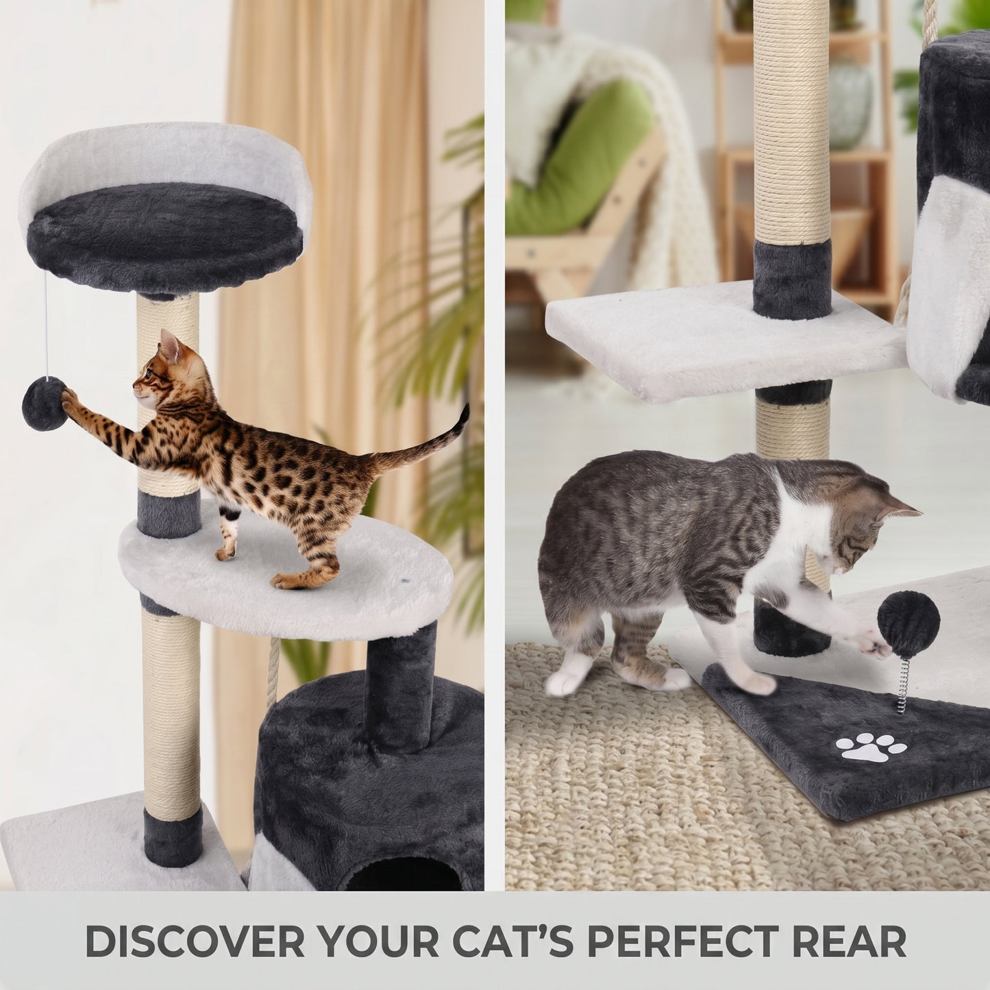 Cat Tree Tower Scratching Post 112cm Cat Condo House Furniture Grey