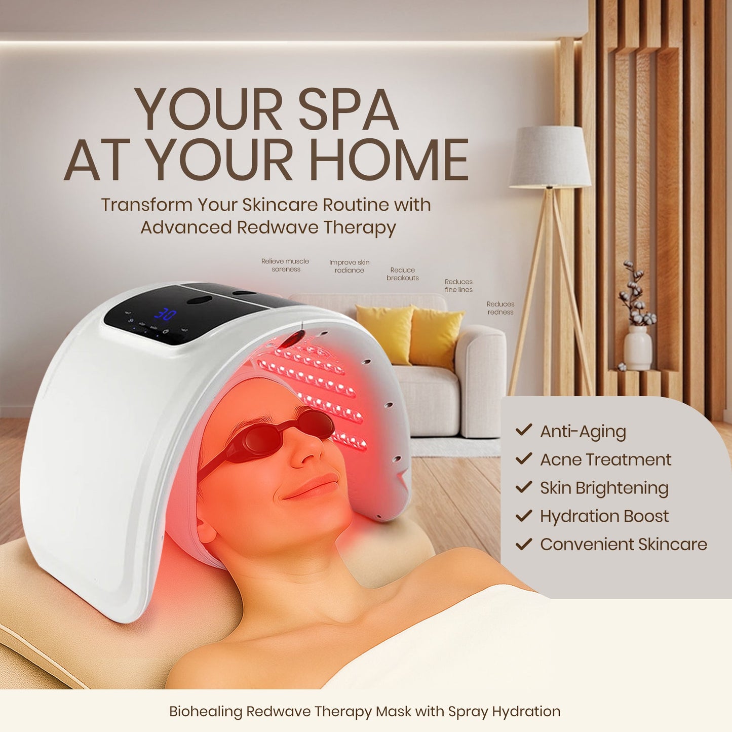 Ultimate LED Face Mask with Spray Hydration - 7 Color Modes for Glowing Skin!