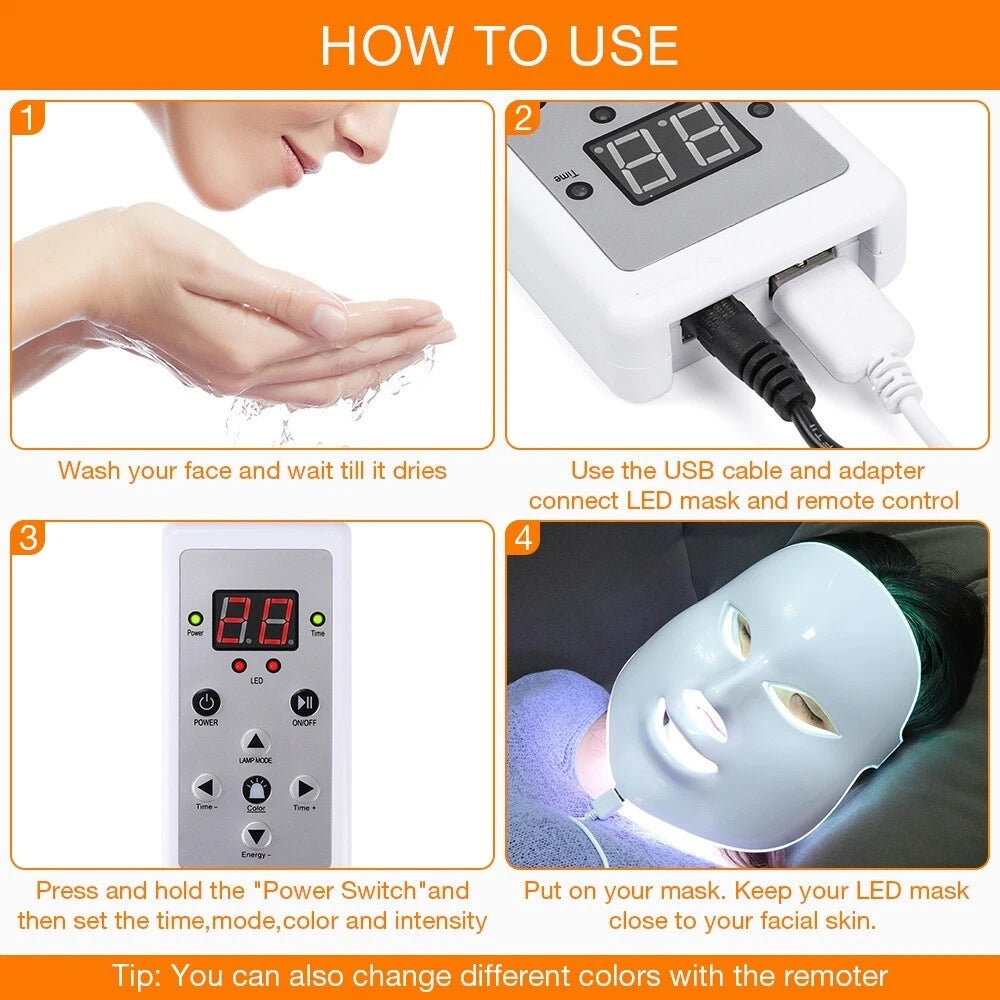 LED Light Face Mask Facial Skin Rejuvenation Therapy Anti Wrinkle - aussie-deals4u