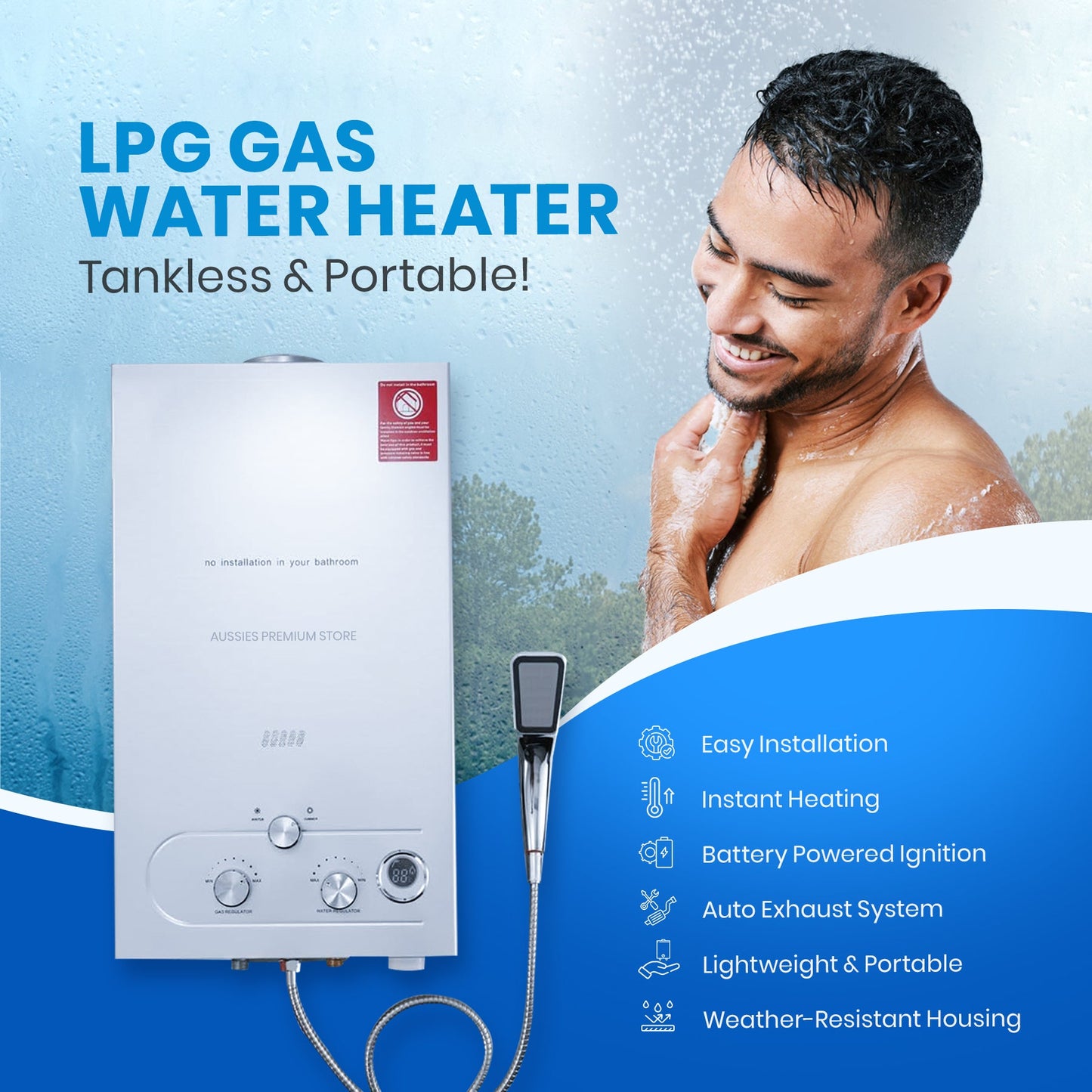LPG Tankless Gas Hot Water Heater – Outdoor Portable Instant Shower System