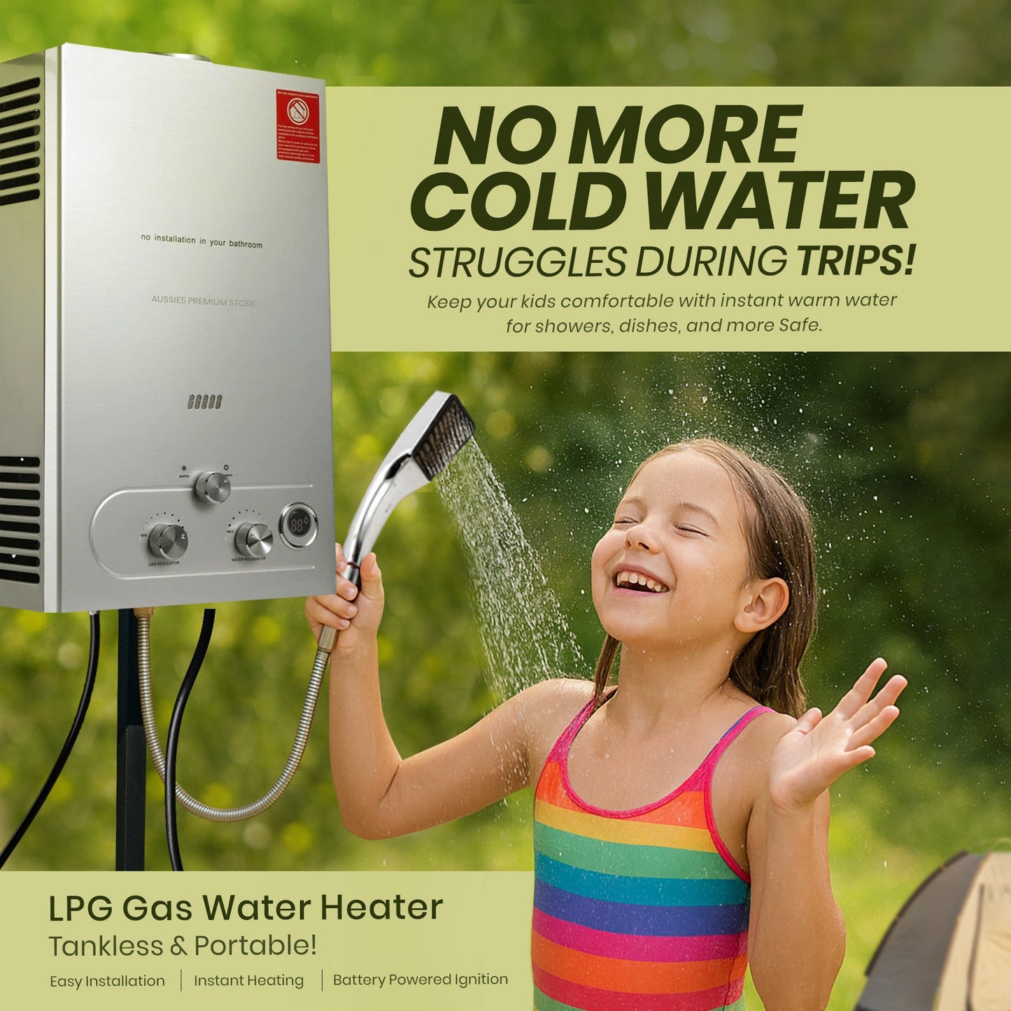 LPG Tankless Gas Hot Water Heater – Outdoor Portable Instant Shower System