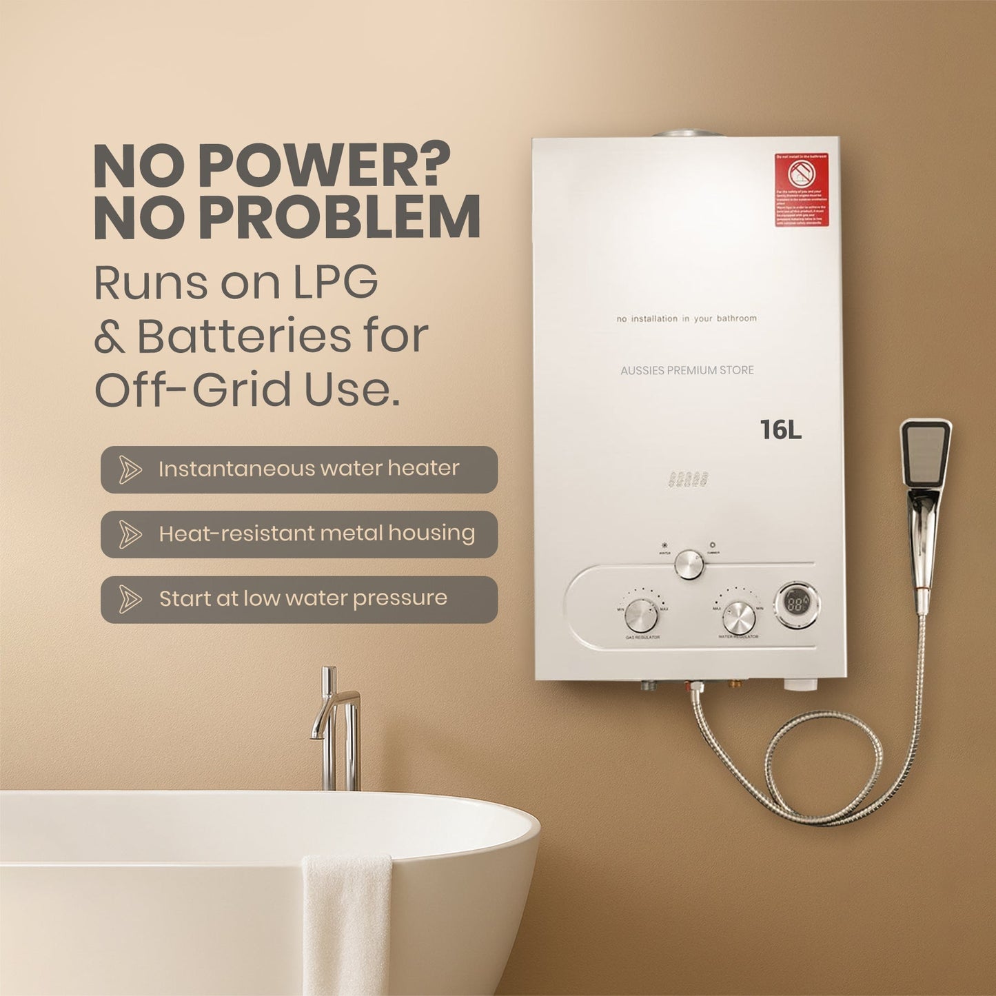 LPG Tankless Gas Hot Water Heater – Outdoor Portable Instant Shower System