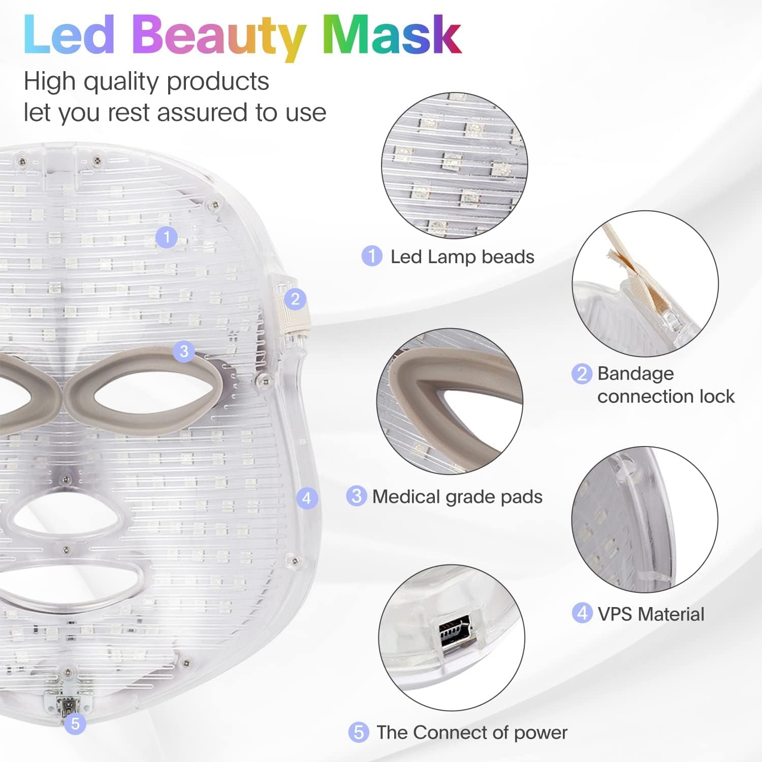LED Light Face Mask Facial Skin Rejuvenation Therapy Anti Wrinkle - aussie-deals4u