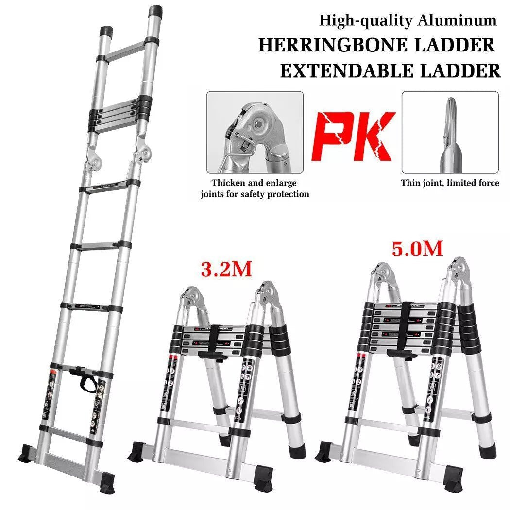 Extendable Telescopic Aluminium Ladder for Easy Reach - Extendable Step Allows for Safe Height