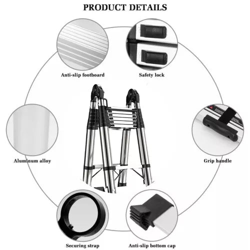 Extendable Telescopic Aluminium Ladder for Easy Reach - Extendable Step Allows for Safe Height